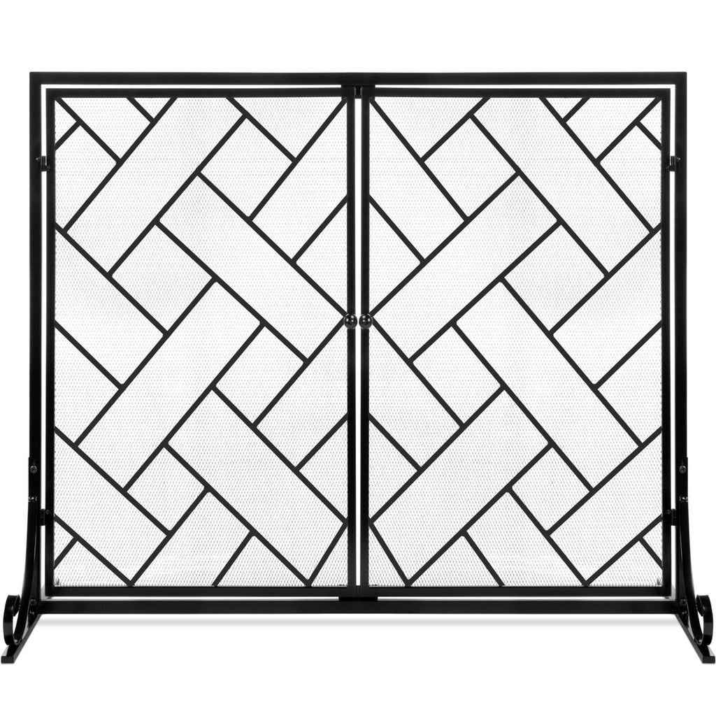 Black 2-Panel Wrought Iron Fireplace Screen K309