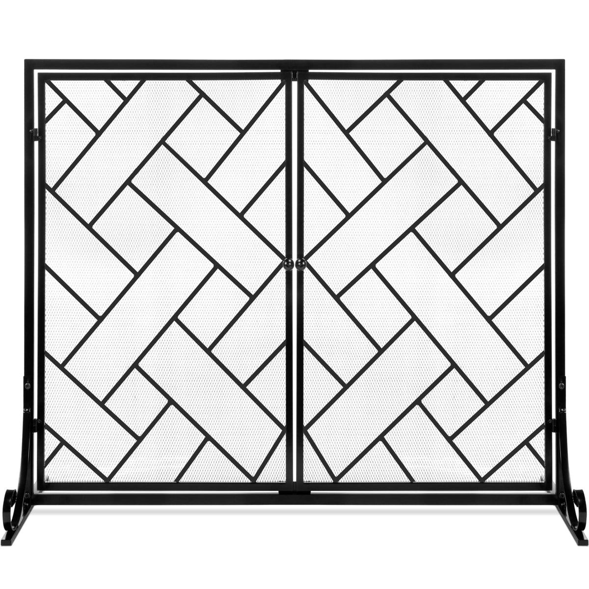 Black 2-Panel Wrought Iron Fireplace Screen K309
