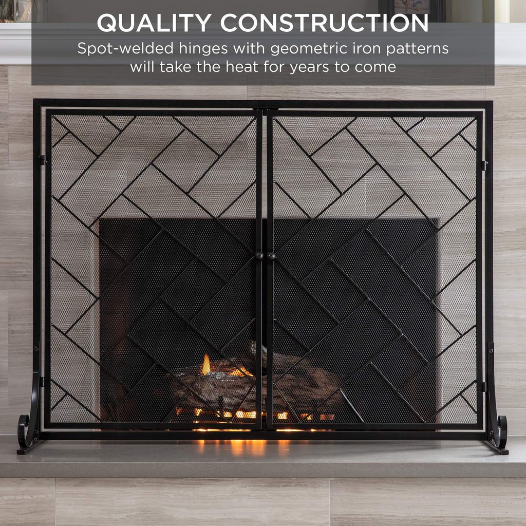 Black 2-Panel Wrought Iron Fireplace Screen K309