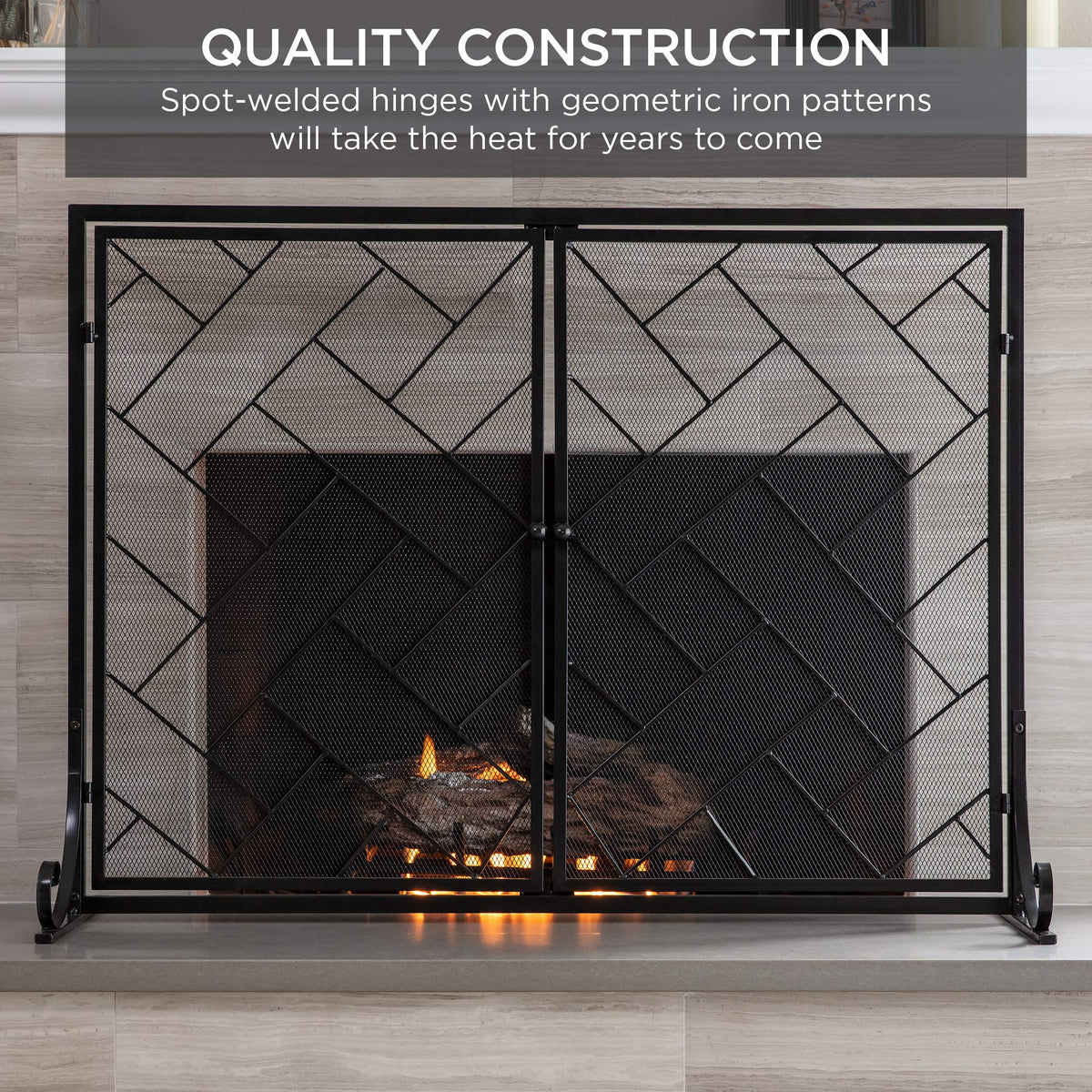 Black 2-Panel Wrought Iron Fireplace Screen K309