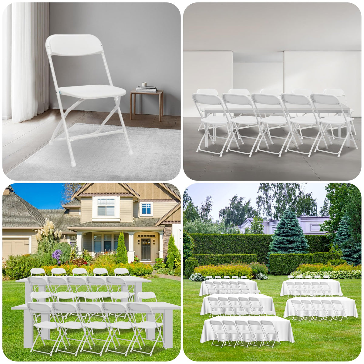 10 Pack White Folding Chairs 350LBS Capacity Steel I554526
