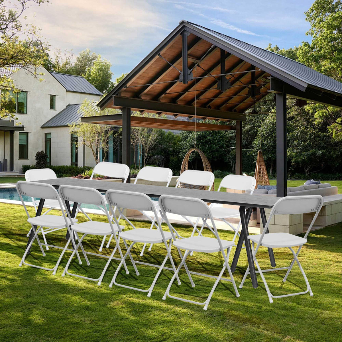 10 Pack White Folding Chairs 350LBS Capacity Steel I554526