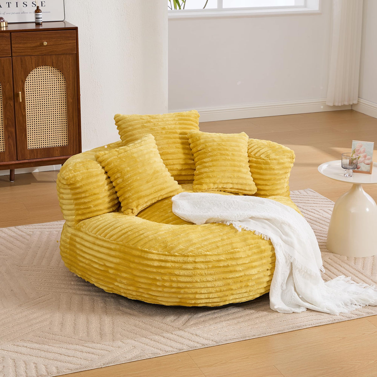 43" Mustard Yellow Corduroy Beanbag Sofa with Memory Foam L3531