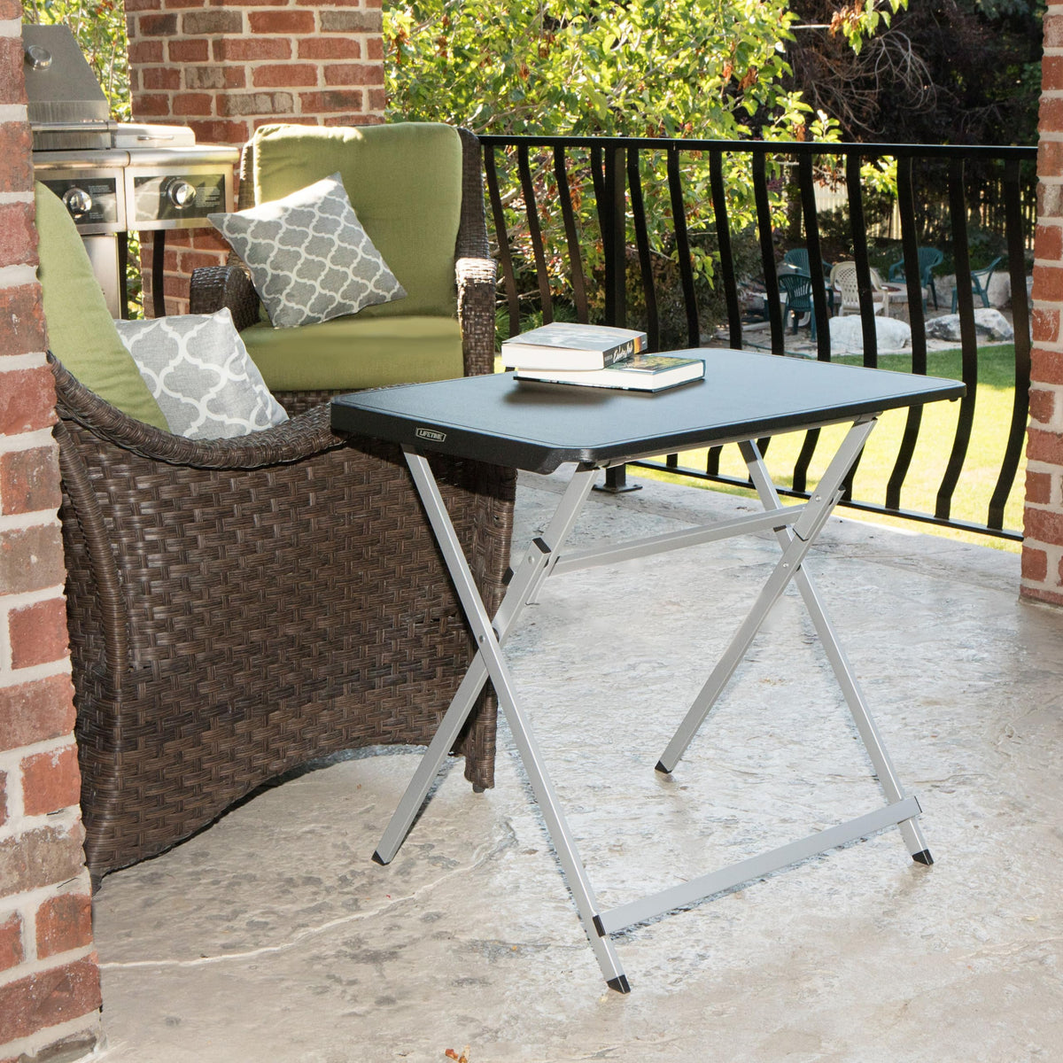 Small Folding Table, Portable Plastic Black 30 Inch D4395