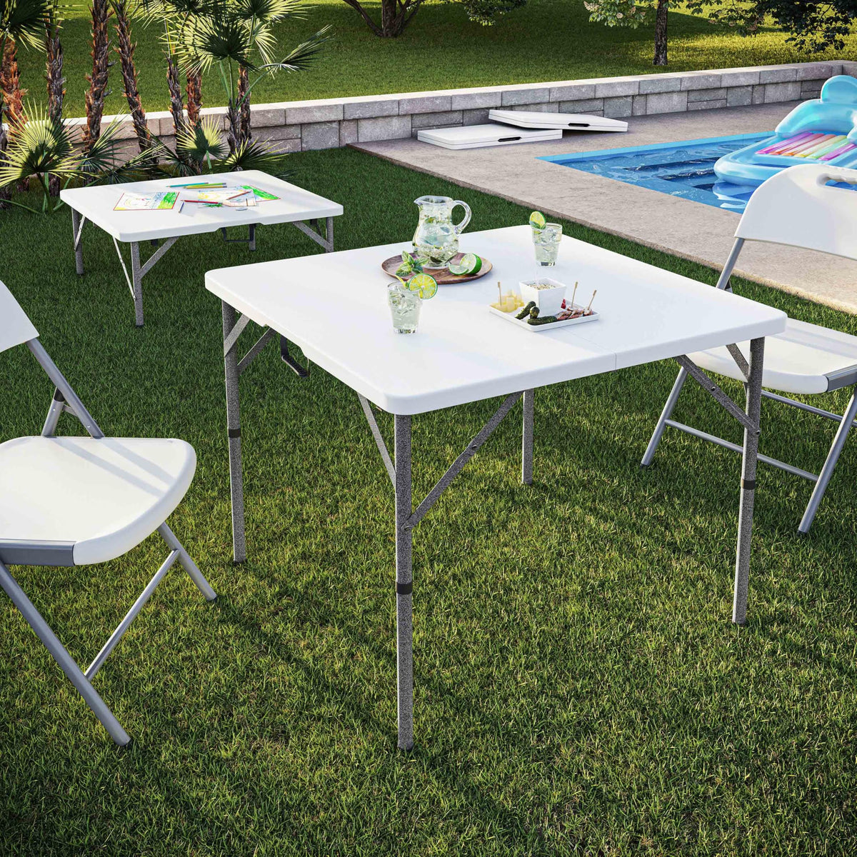 White Square Folding Table with Carry Handle P60342